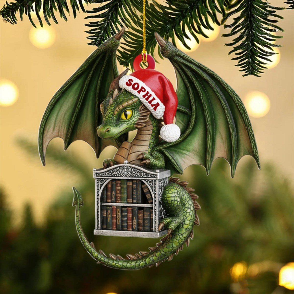 Dragon Books Library Personalized Christmas Ornament