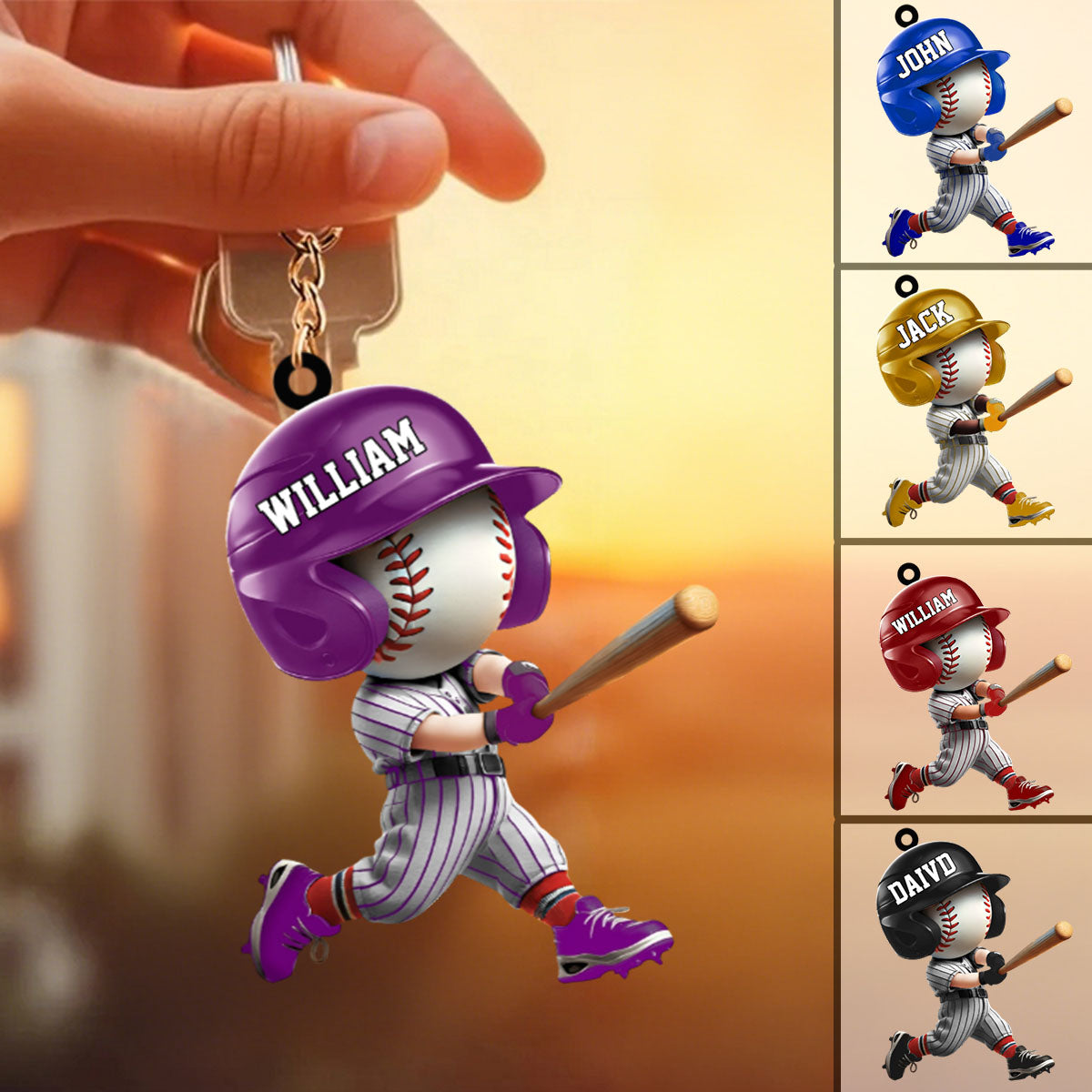 Adorable Baseball Player Personalized Acrylic Keychain For Baseball Lovers