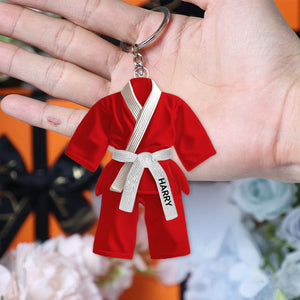 Jiu Jitsu Uniform Black Belt Custom Name Keychain - Gifts For Jiu Jitsu, Karate Lovers
