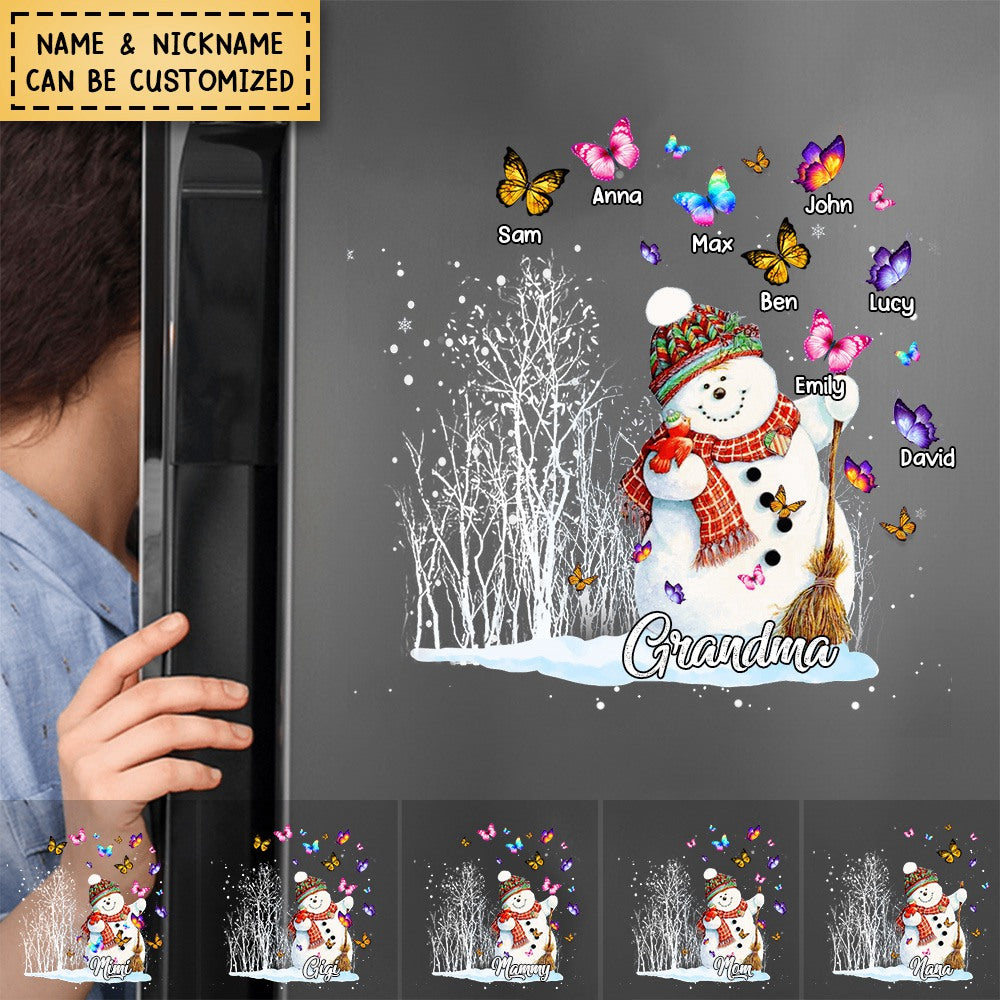 Christmas Snowman Grandma- Mom With Little Butterfly Kids Personalized Decal