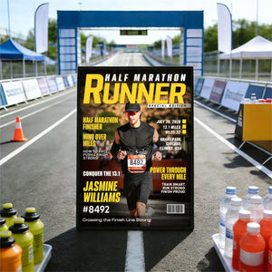 Half Marathon Runner Magazine Cover Poster, Running Milestone Gift, Unique Gifts For Runners