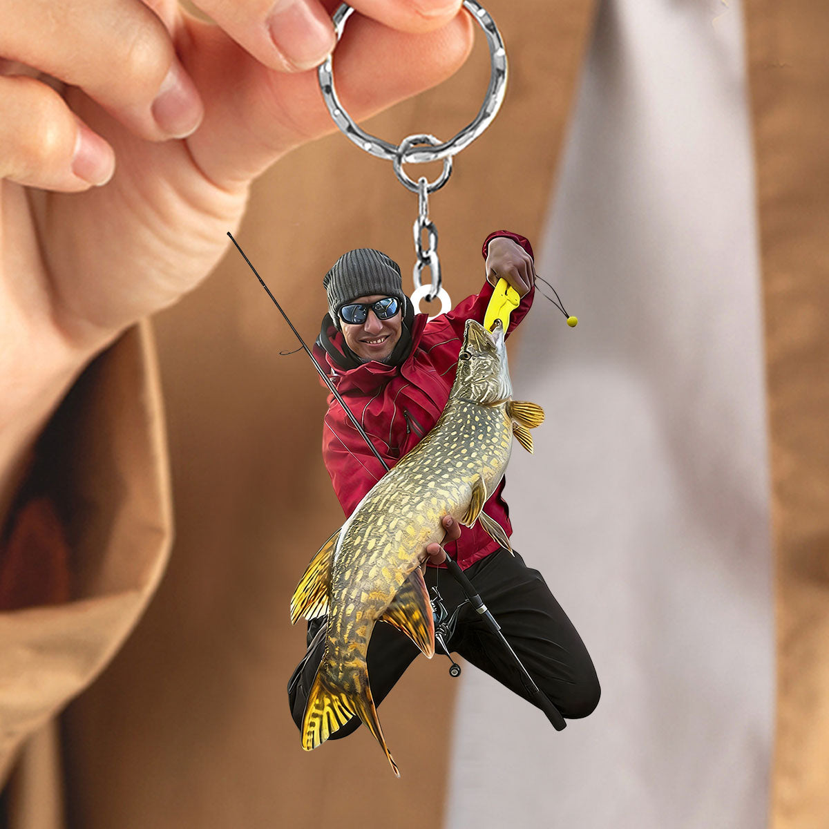 Fishing Big Fishes Custom Photo Personalized Acrylic Keychain Gift For Fisherman, Angler