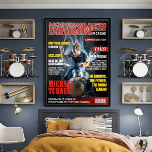 Personalized Modern Drummer Magazine Cover Poster, Cool Gift For Music Lover, Drummer Gift