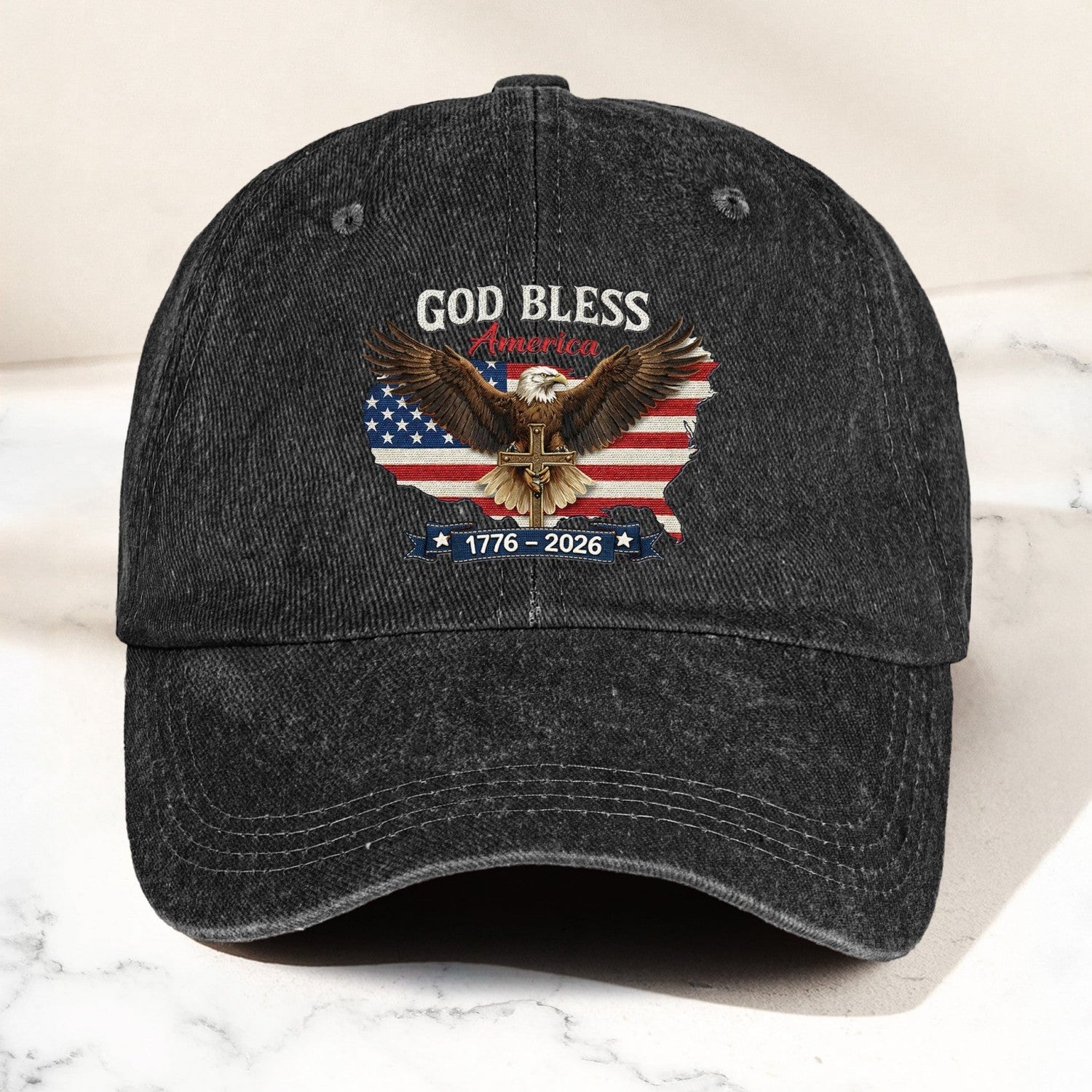 Personalized Distressed Denim Cap, USA 250th Anniversary Patriotic Design