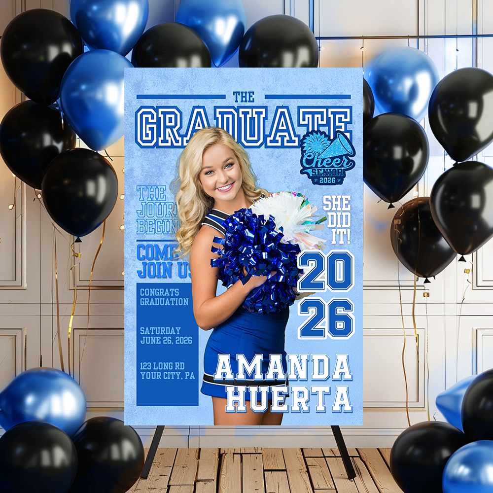 Cheerleading Class Of 2026 Welcome Sign - Personalized Custom Photo Grad Party Canvas Sign