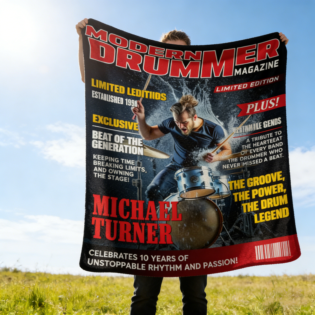 Personalized Modern Drummer Magazine Cover Blanket, Cool Gift For Music Lover, Drummer Gift