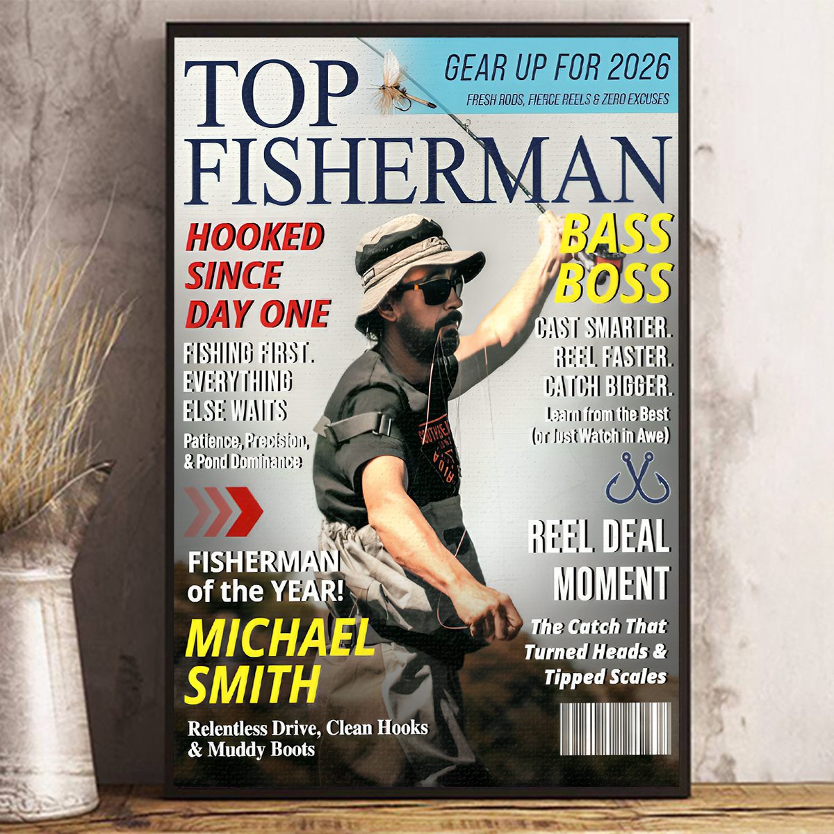 Custom Fishing Magazine Cover, Personalized Fishing Gifts for Men, Fly Fishing Gifts for Him, Fishing Dad Gift, Angler Funny Fisherman Gift