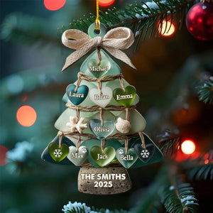 Sea Glass Family Pet Heart Christmas Tree - Personalized Acrylic Ornament