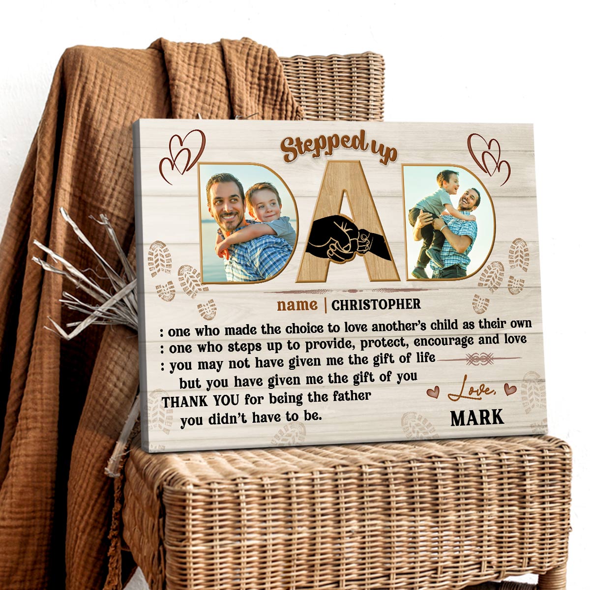 Denifition of Stepped up Dad Personalized Photo Canvas Print