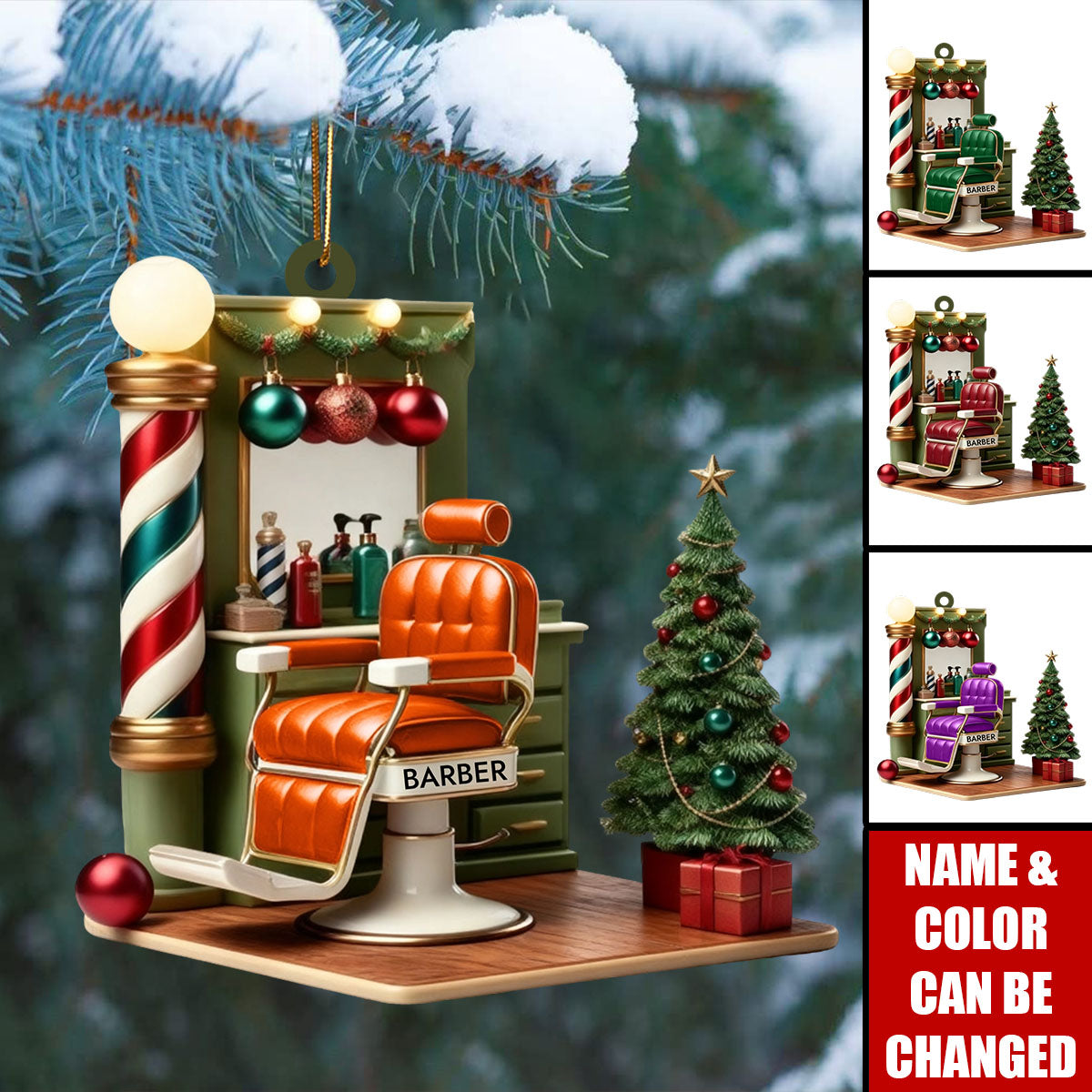 Barber Shop Ornament, Personalized Custom Holiday Decor, Hairdresser Christmas Gift