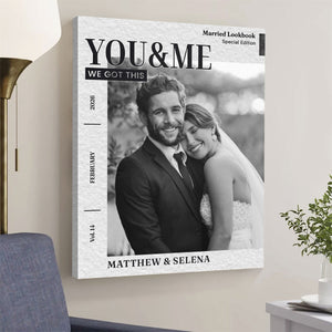 You and Me Personalized Wedding Magazine Canvas Print for Couple