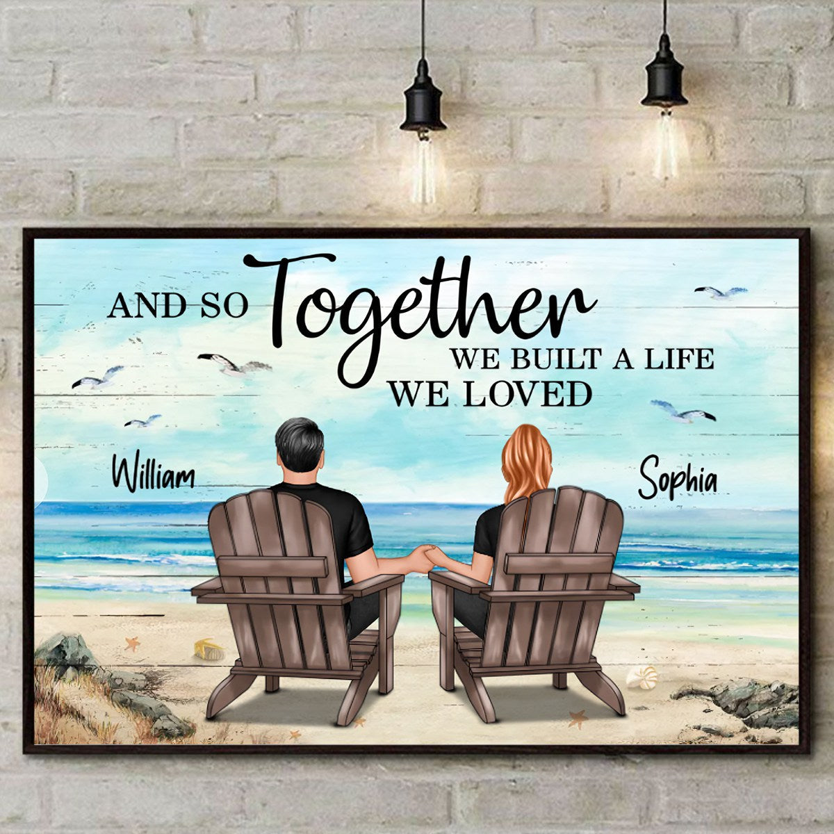 Personalized Couple Beach Landscape Vintage Poster