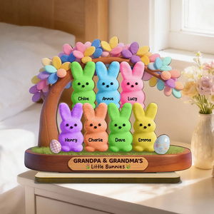 Colorful Happy Easter Grandma Little Bunnies - Personalized Wooden Plaque