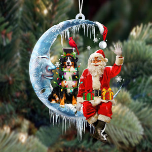 Travel to the moon with Santa Claus Personalized Acrylic Ornament Gift For Pet Lover
