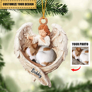 Personalized Upload Your Dog Or Sleeping Cat Photo Cherub Acrylic Ornament