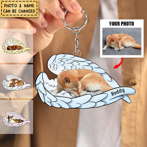 Pet On Angel Wings - Personalized Custom Photo Acrylic Keychain - Christmas Gift