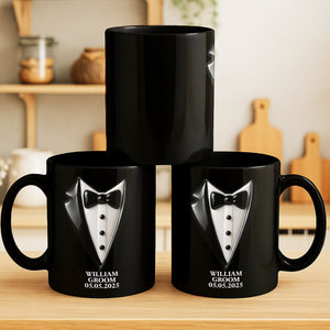 Elegant Groom Suit Bride Dress Design, Personalized Custom Coffee Mug, Gift For Couple
