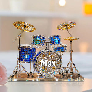 Drum Set Custom Name Stained Glass Effect Acrylic Plaque, Presents For Drummers