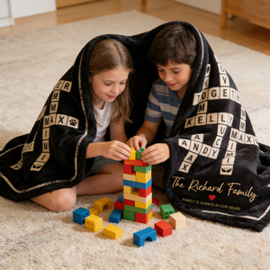 Custom Crossword Family Names Blanket, Personalized Family Name Sign
