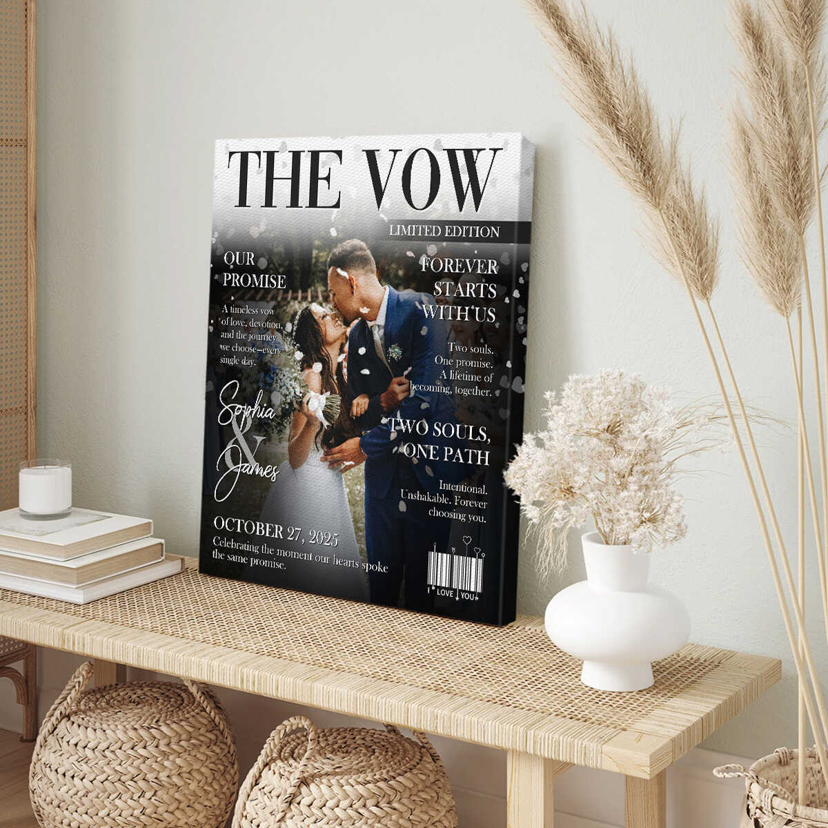 The Vow Magazine Cover, Custom Wedding Love Story Canvas, Romantic Couple Keepsake, Romantic Forever Gift