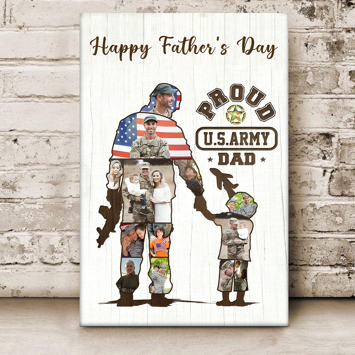 Personalized Army Dad and Son Canvas, Army Soldier Photo Collage Canvas