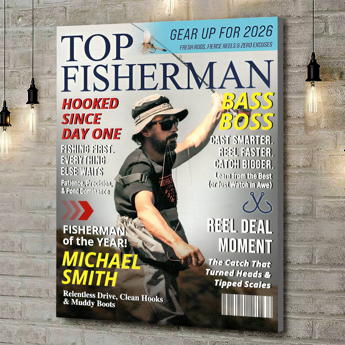 Custom Fishing Magazine Cover, Personalized Fishing Gifts for Men, Fly Fishing Gifts for Him, Fishing Dad Gift, Angler Funny Fisherman Gift