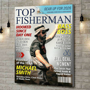 Custom Fishing Magazine Cover, Personalized Fishing Gifts for Men, Fly Fishing Gifts for Him, Fishing Dad Gift, Angler Funny Fisherman Gift