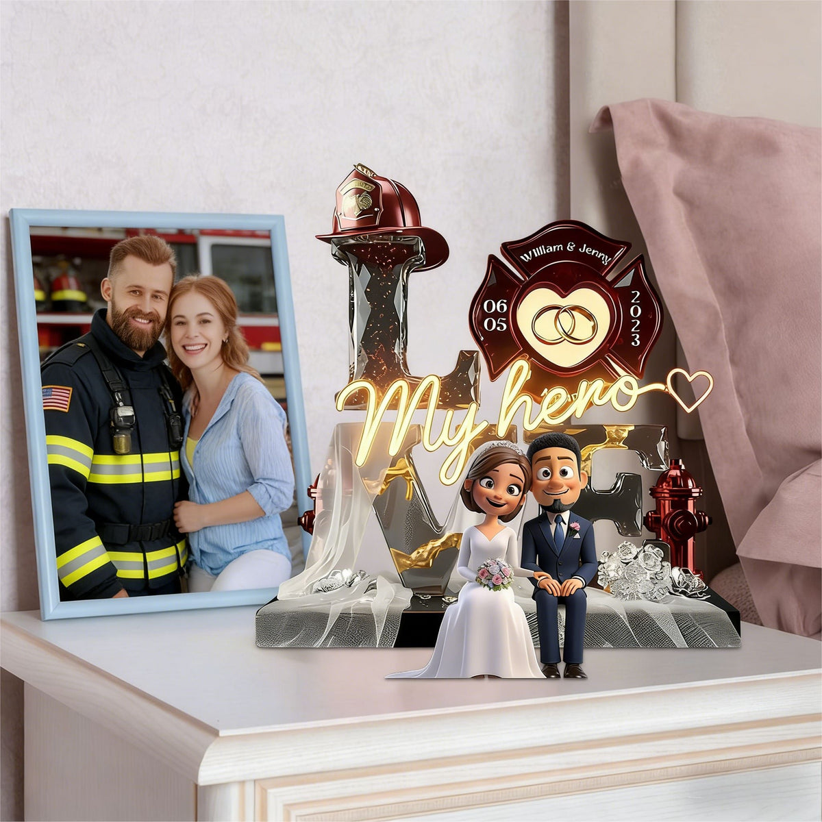 Firefighter Wedding Couple - Personalized Acrylic Plaque Gifts For Husband, Wife