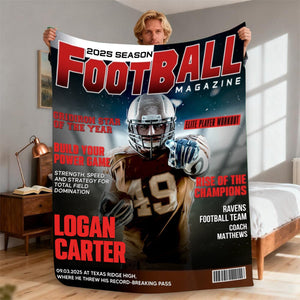 Personalized Football Magazine Cover  Blanket, Football Player Gift, Football America Gifts