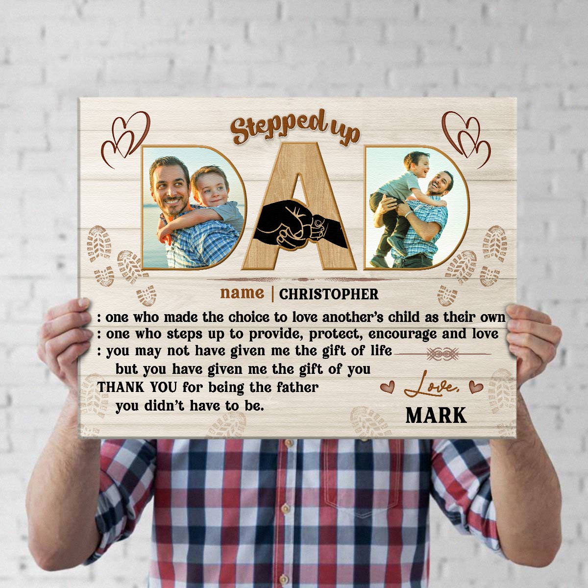 Denifition of Stepped up Dad Personalized Photo Canvas Print