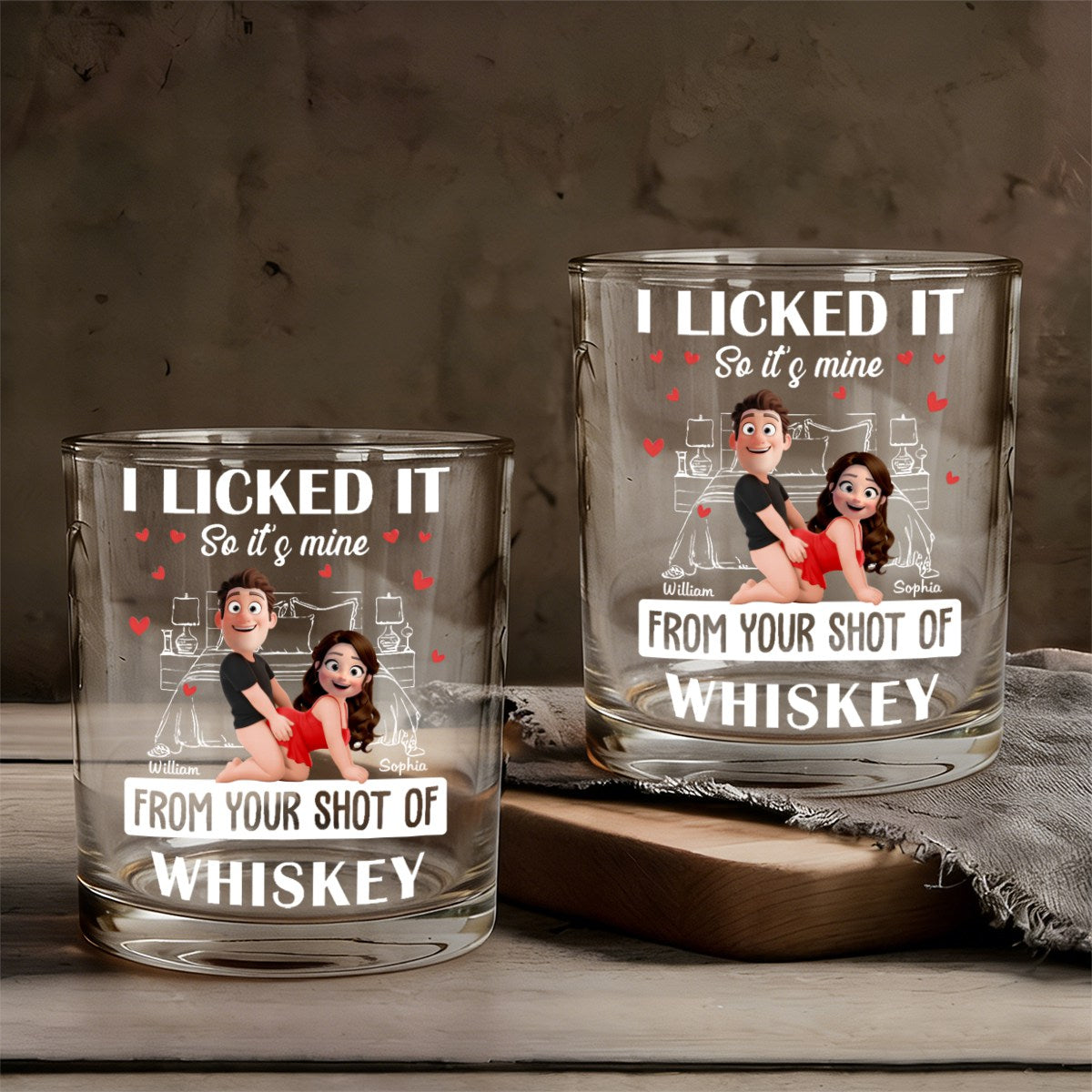 Naughty Couple New Version I Licked It So It's Mine - Personalized Whiskey Glass