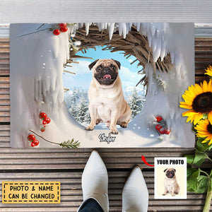 Winter Snowy Christmas Personalized Doormat Gift For Pet Lover
