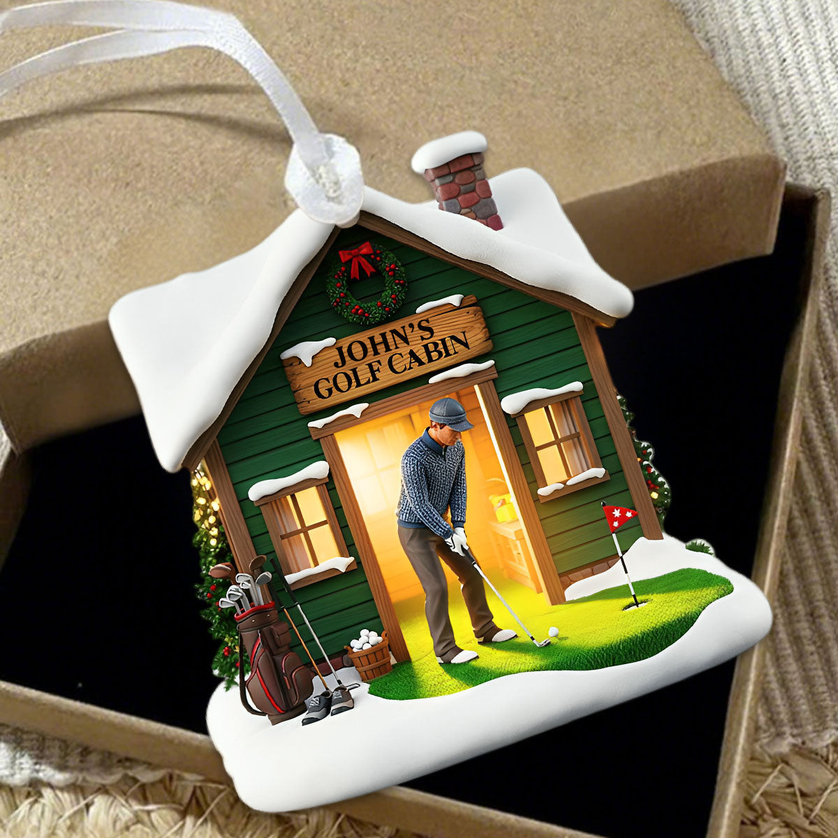 Golf Cabin Christmas Ornament - Personalized Gift For Golfers