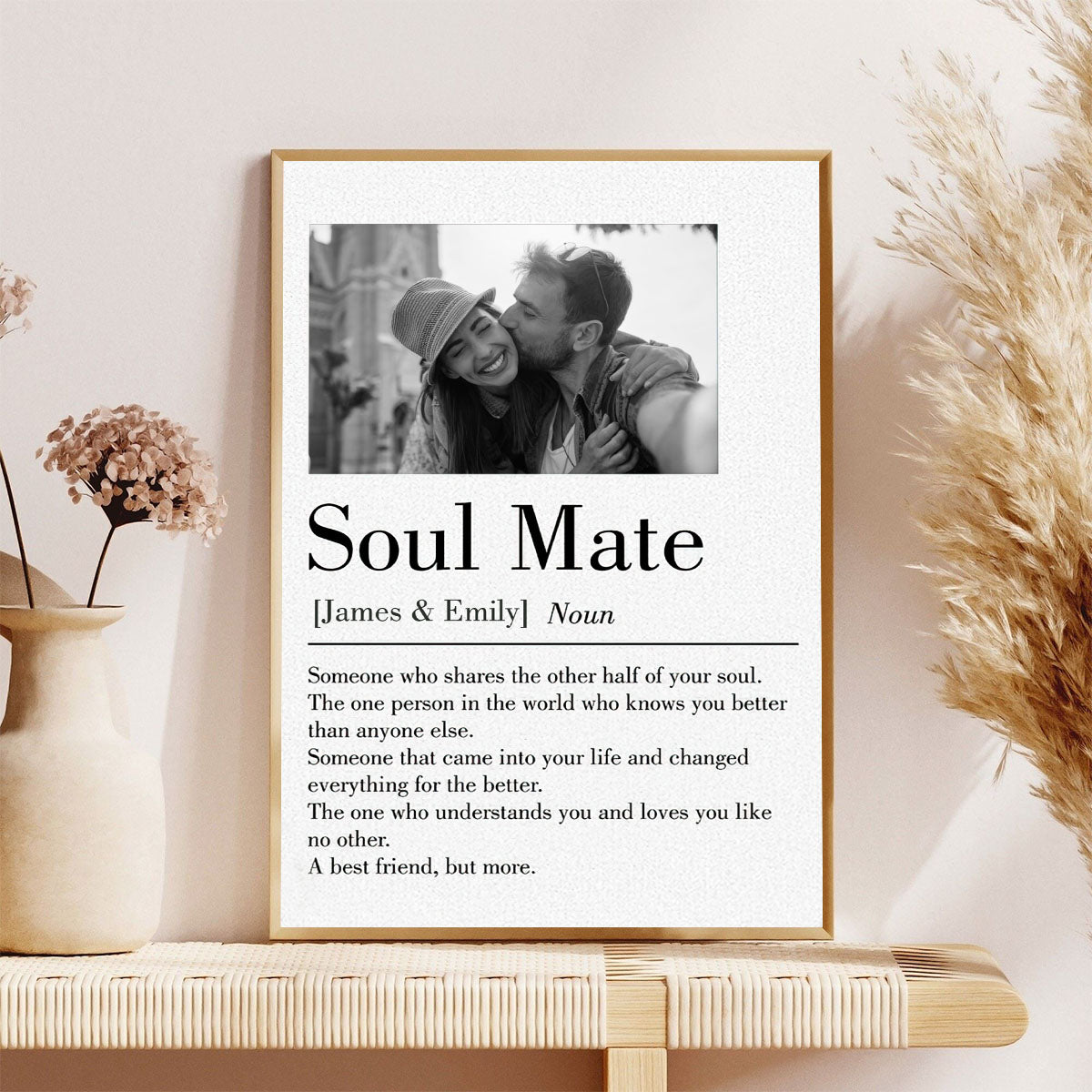 Soul Mate - Personalized Custom Couple Photo and Name Canvas Poster Valentine's Gift for Him, Her