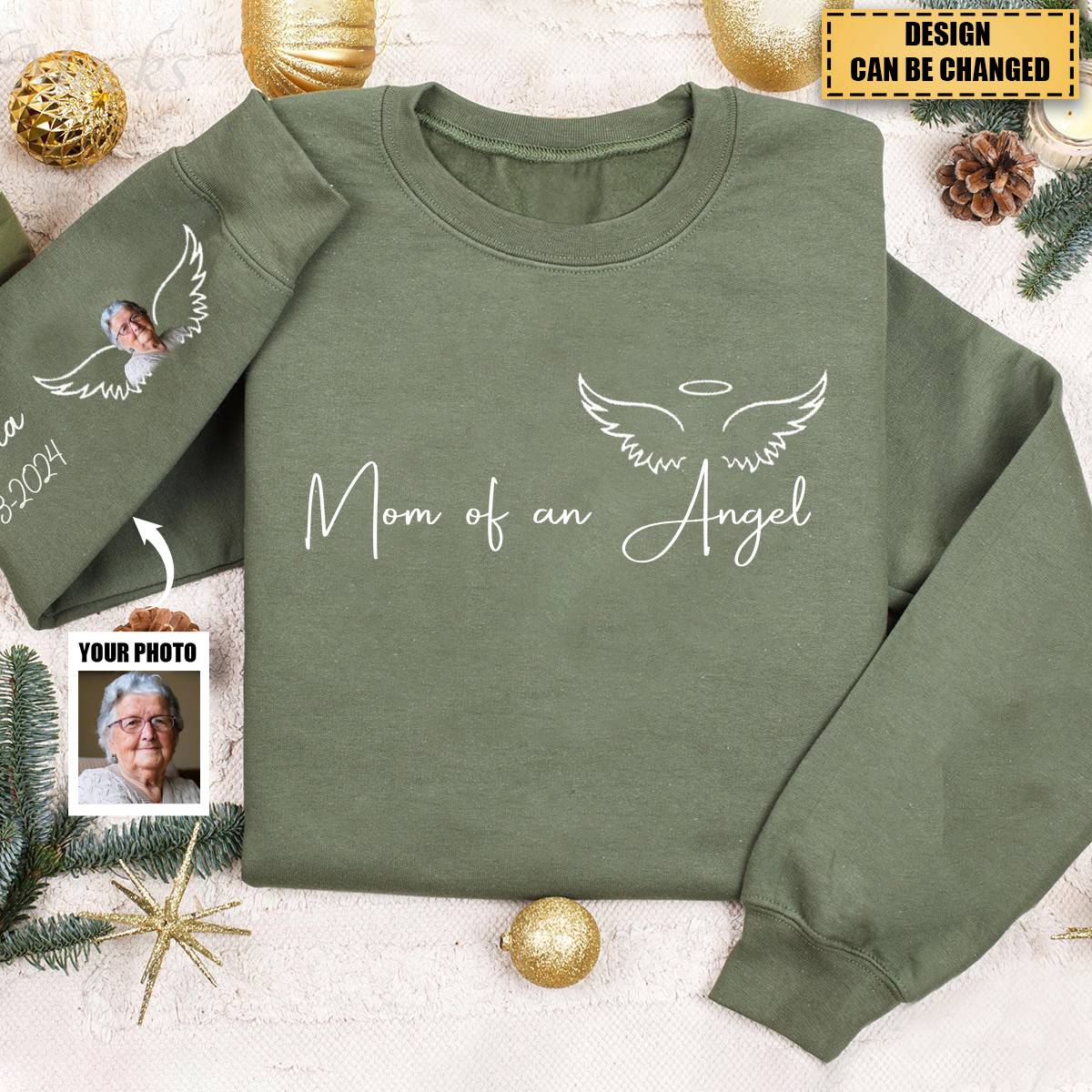 Memorial Custom Photo Wings On Sleeve, Momma Daddy Of An Angel Personalized Sweatshirt