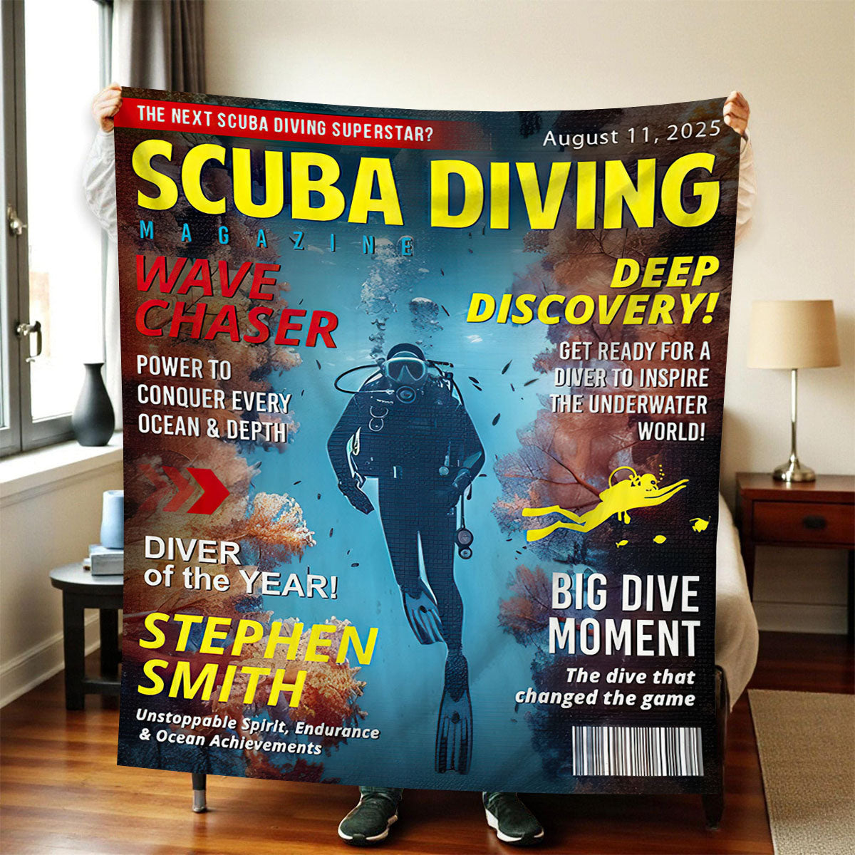 Personalized Scuba Diving Magazine Cover Blanket, Custom Scuba Diving Dad Gift, Scuba Diving Lover Gift