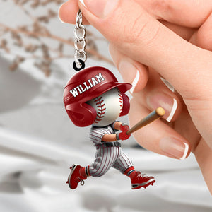 Adorable Baseball Player Personalized Acrylic Keychain For Baseball Lovers