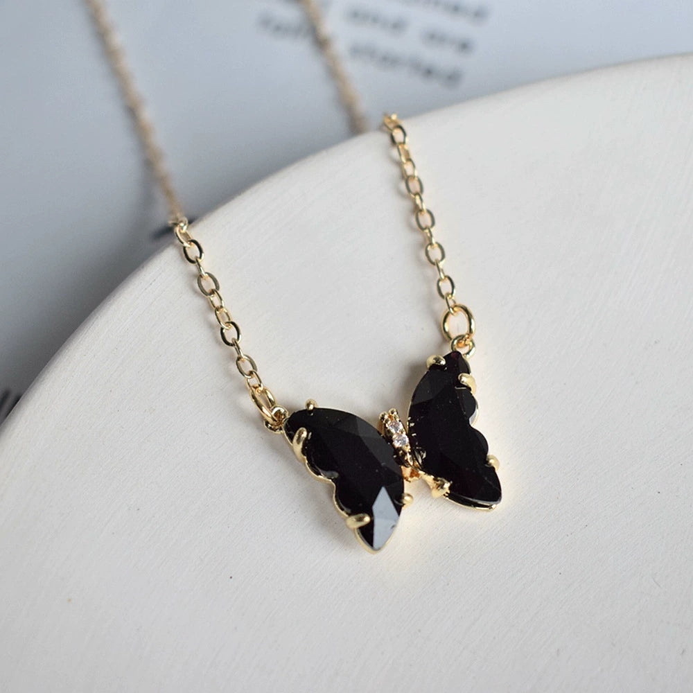 Crystal Butterfly Charm Necklace