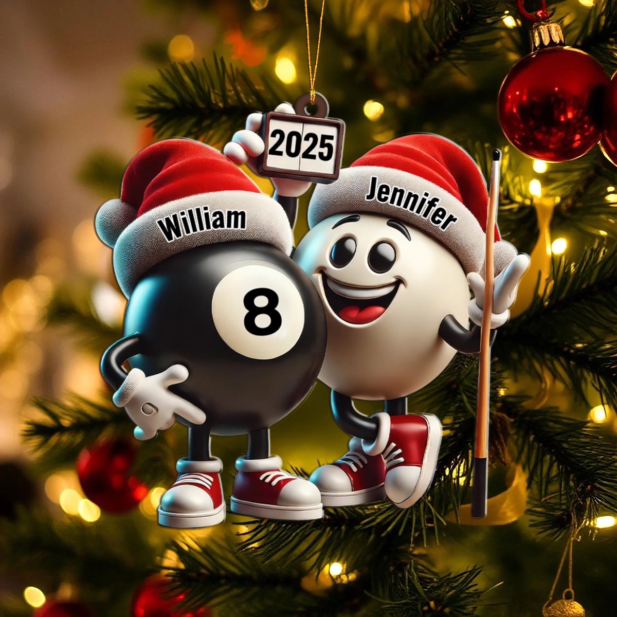 Custom Name Billiard Couple Ornament, Billiard Lover Christmas Gift