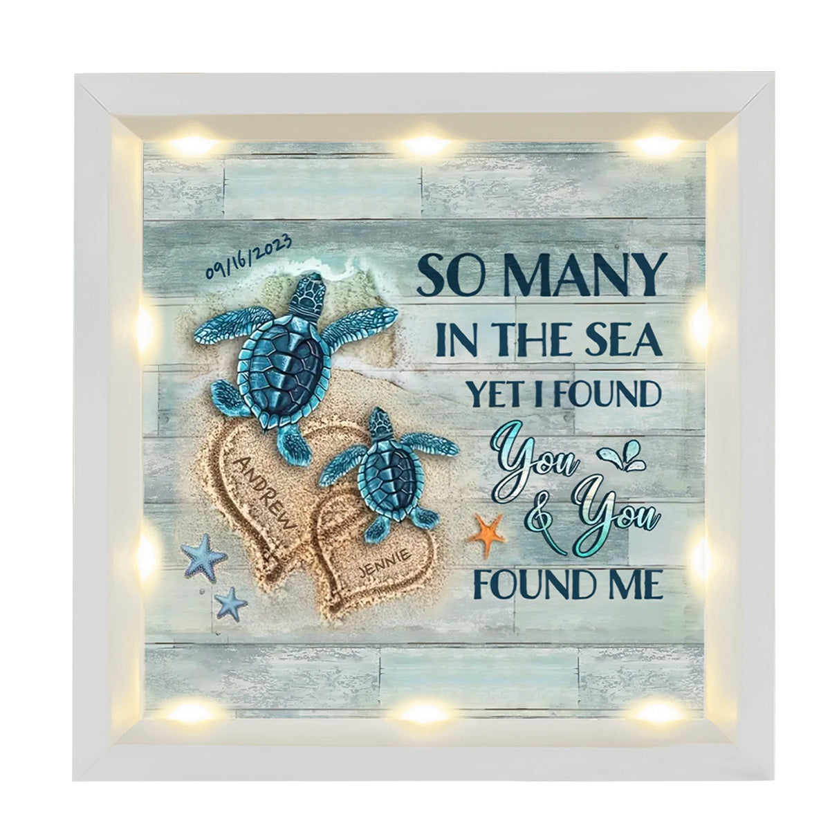 Personalized Beach and Turtles Couple Gift Light Shadow Box
