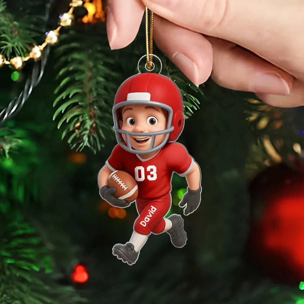 Football Player Personalized Flat Acrylic Ornament, Christmas Gift for Son, Grandson