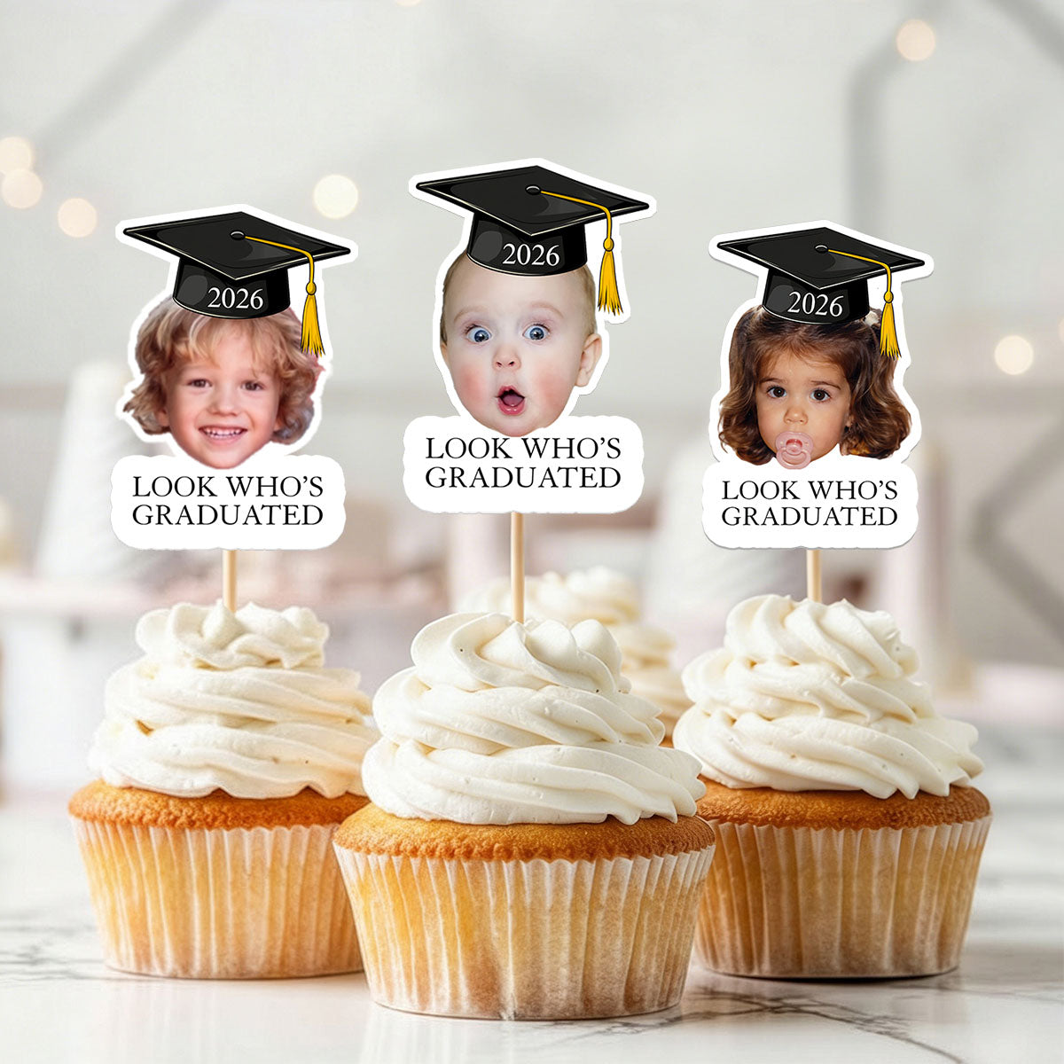 Custom Vintage Childhood Photo Graduation Party Gifts - Personalized Cupcake Toppers