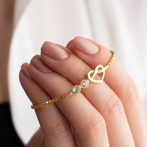 Adjustable Birthstone Love Knot Bracelet, Personalized Box Chain Birthstone Bracelet