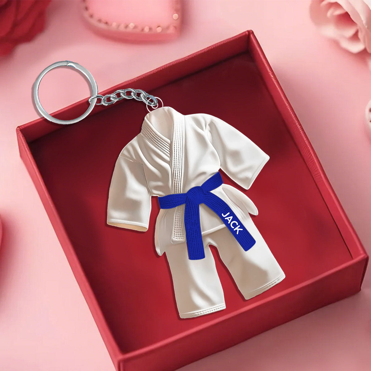 Jiu Jitsu Uniform Black Belt Custom Name Keychain - Gifts For Jiu Jitsu, Karate Lovers