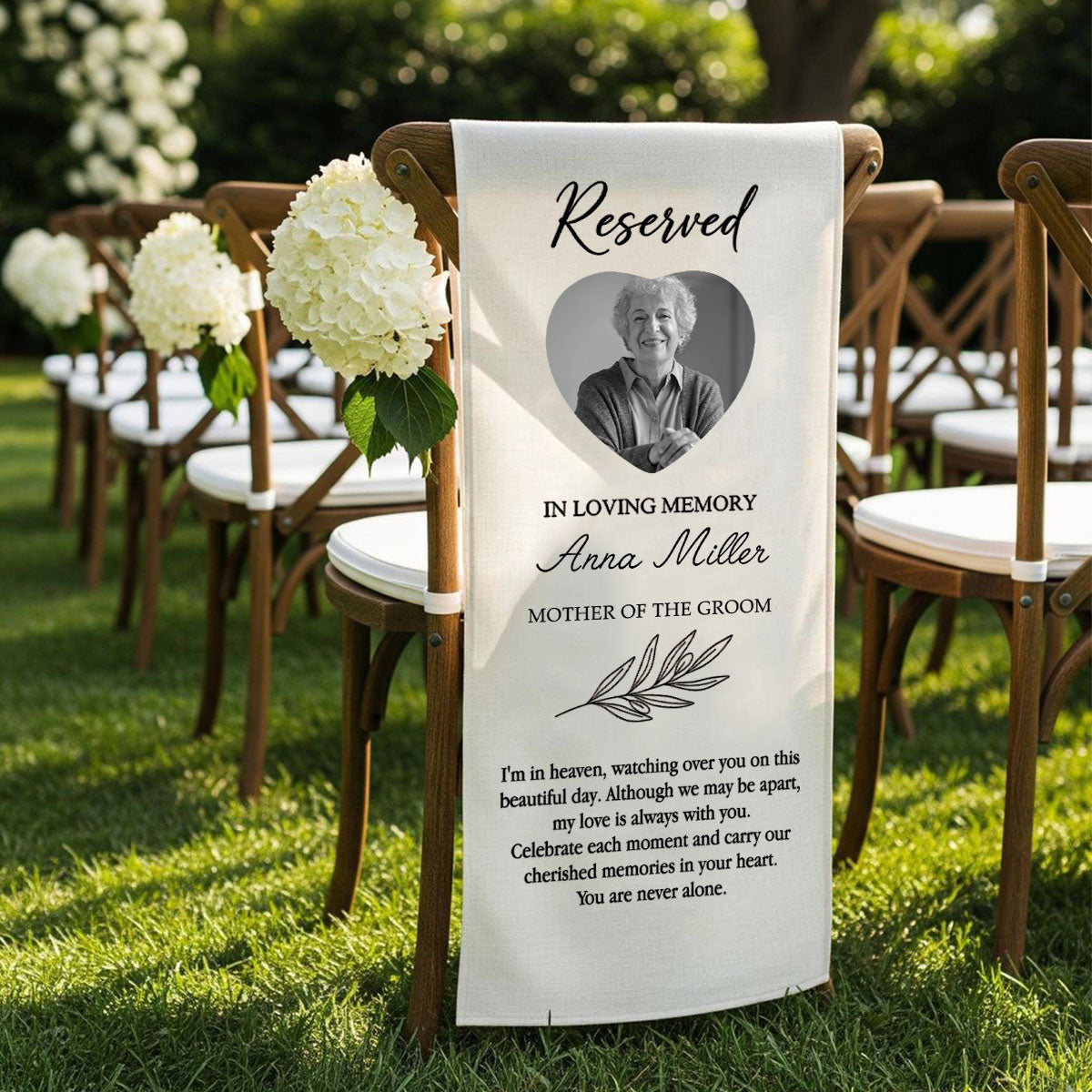 Custom Photo, Name & Relation Reserved Wedding Memorial Chair Sign, Personalized Wedding Chair Banner In Memory Of Loved Ones