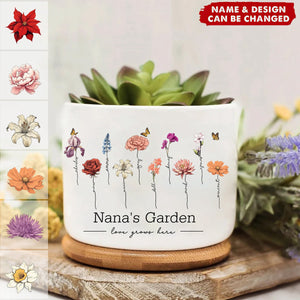 Personalized Grandma's Garden Plant Pot with grandkids names and birth flowers