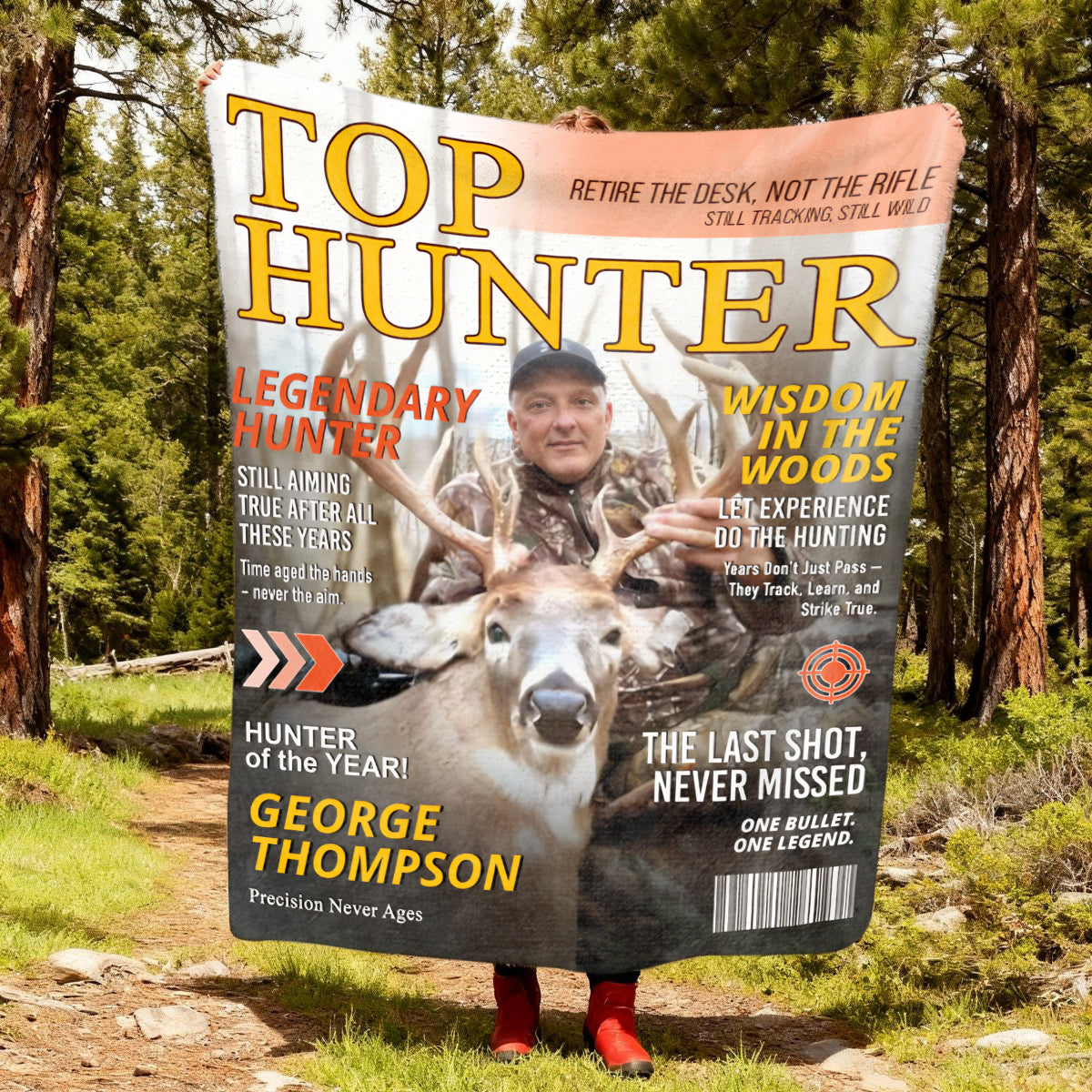 Custom Retirement Hunting Magazine Cover Blanket, Gifts for Retired Hunters, Hunting Dad Gift, Grandpa Hunting Gift