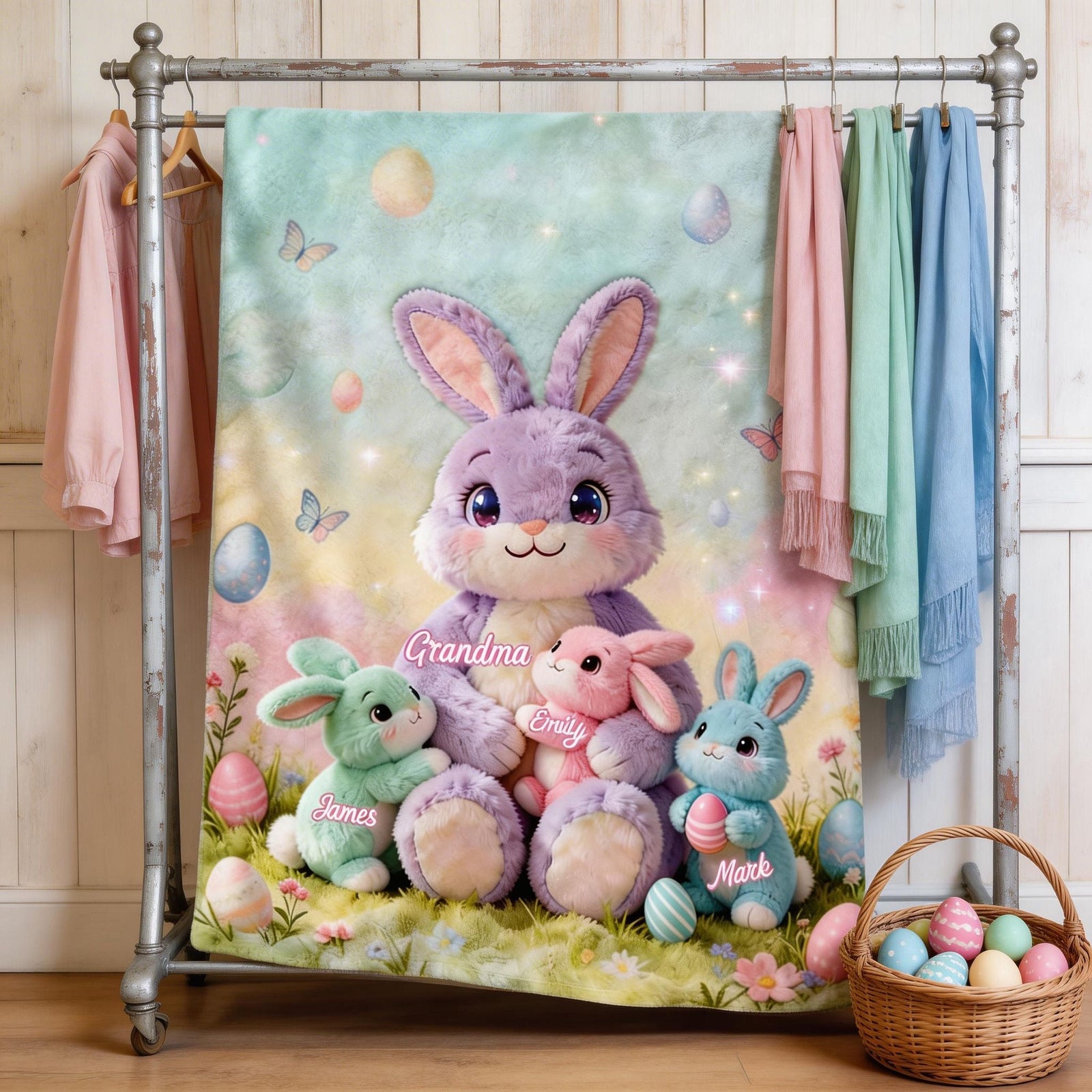 Snuggle Up with Nana Bunny – Personalized Easter Blanket for Grandma
