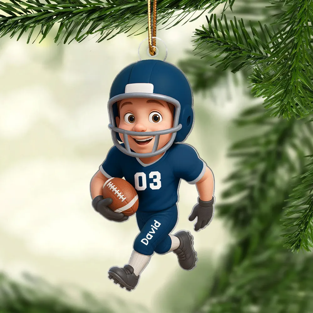 Football Player Personalized Flat Acrylic Ornament, Christmas Gift for Son, Grandson