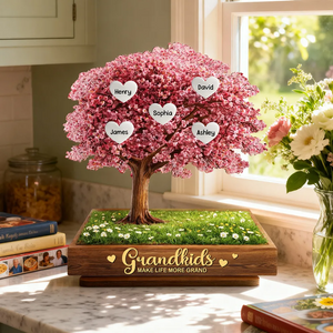 Grandkids Make Life More Grand Family Heart Tree - Personalized Wooden Plaque - Heartfelt Gift for Grandma